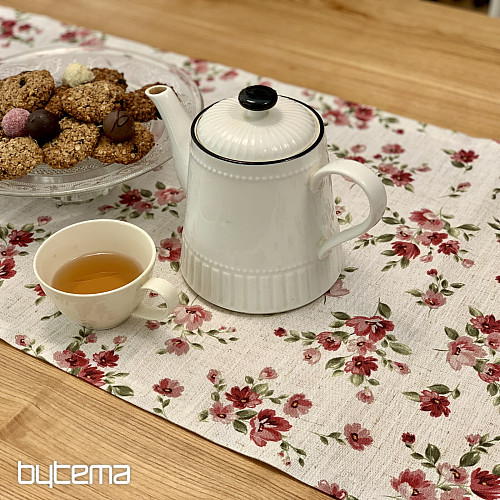 Ubrus a šál KVĚTY LINO červená