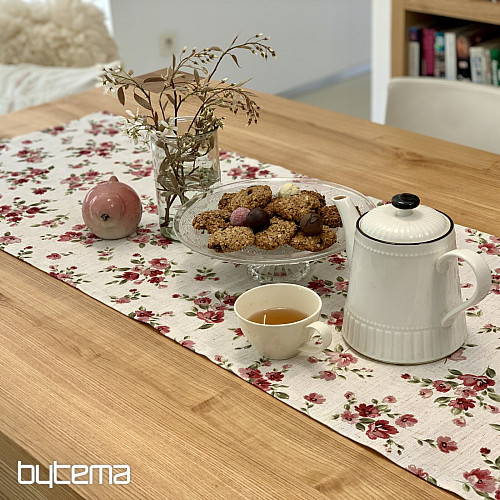 Ubrus a šál KVĚTY LINO červená