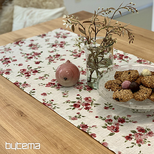 Ubrus a šál KVĚTY LINO červená