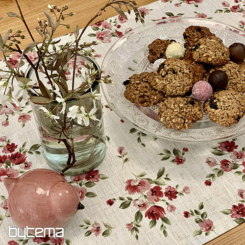 Ubrus a šál KVĚTY LINO červená