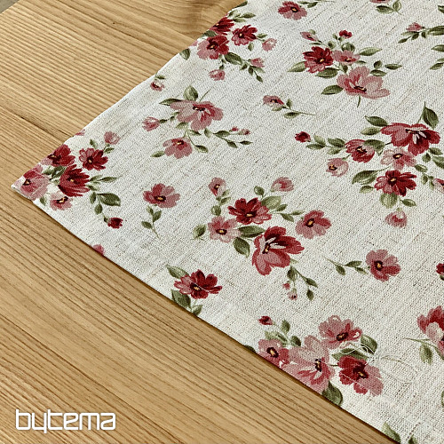 Ubrus a šál KVĚTY LINO červená