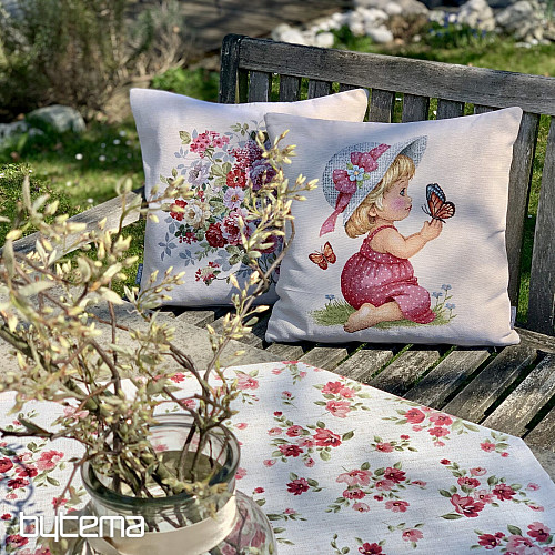 Ubrus a šál KVĚTY LINO červená