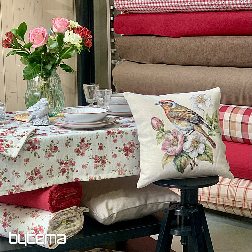 Ubrus a šál KVĚTY LINO červená