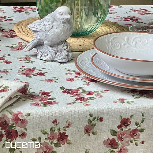 Ubrus a šál KVĚTY LINO červená