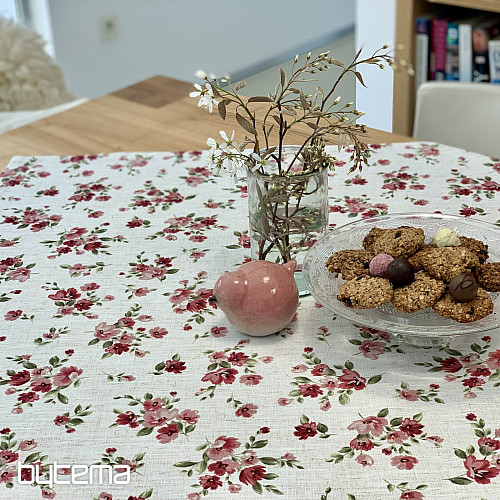 Ubrus a šál KVĚTY LINO červená