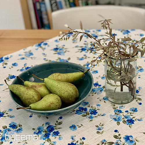 Ubrus a šál KVĚTY LINO modrá