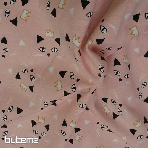 Bavlněný úplet potisk KOČKA MAOUCHA pink