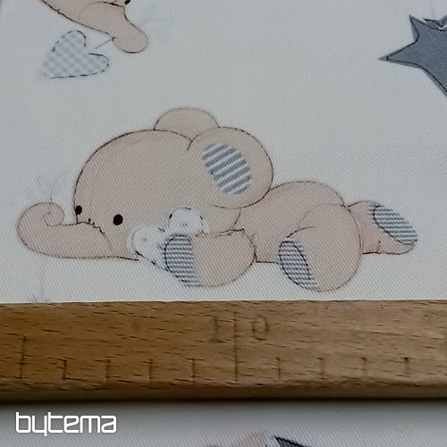 Dětská dekorační látka SLONI smetanová