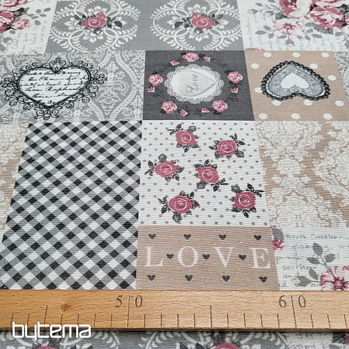 Dekorační látka LIA šedá patchwork