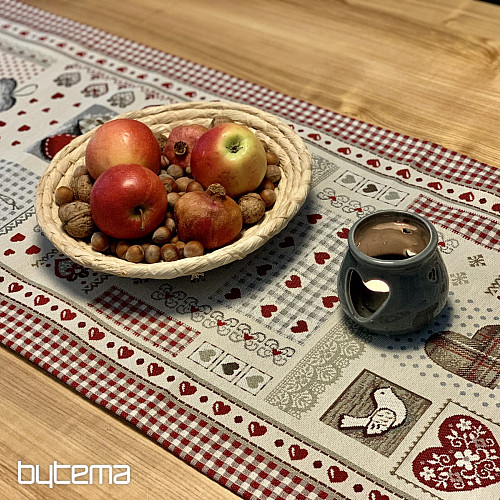 Gobelínový ubrus a šál SRDCE NATUR
