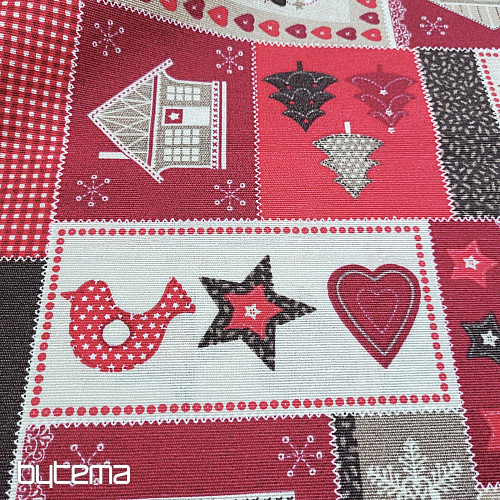 Vánoční dekorační látka CHRISTMAS GIFT červenošedá