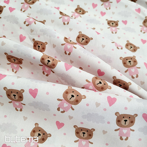 Bavlněná látka LOVE BEAR růžová