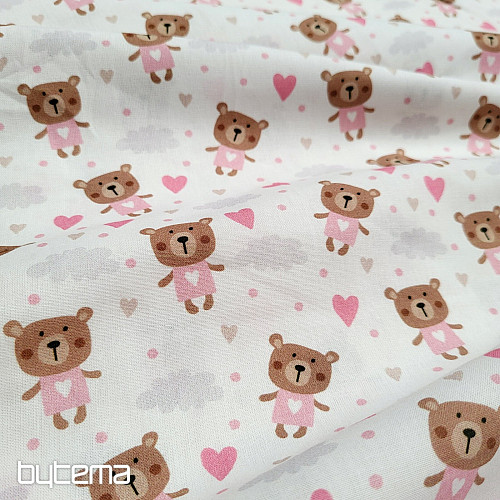 Bavlněná látka LOVE BEAR růžová