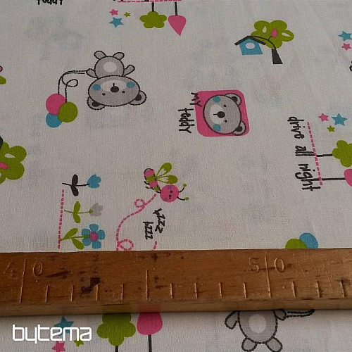 Povlečení do postýlky Medvídek TEDDY růžovo-zelené