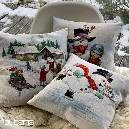 Vánoční gobelínový povlak SNĚHULÁK S DĚTMI