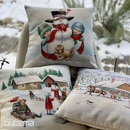 Vánoční gobelínový povlak SNĚHULÁK S DĚTMI