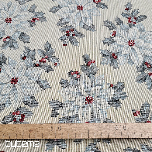 Gobelínová látka VÁNOČNÍ HVĚZDA stříbrná