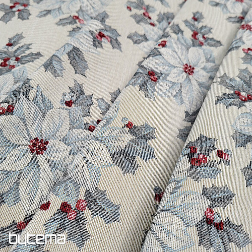 Gobelínová látka VÁNOČNÍ HVĚZDA stříbrná