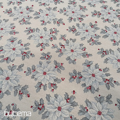 Gobelínová látka VÁNOČNÍ HVĚZDA stříbrná