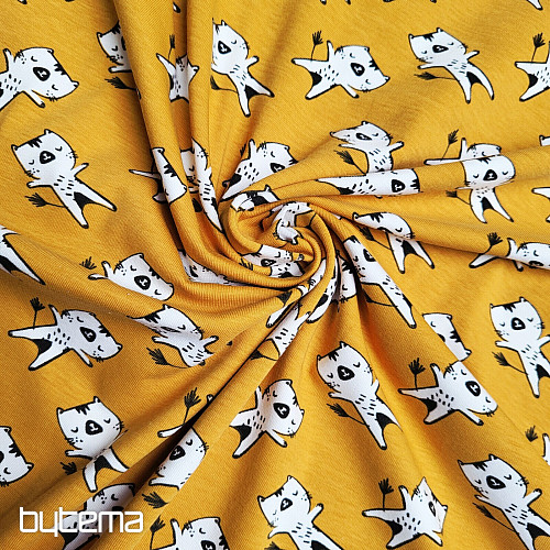 Bavlněný úplet KOČIČKY okrová