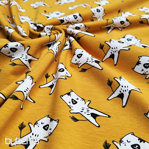 Bavlněný úplet KOČIČKY okrová