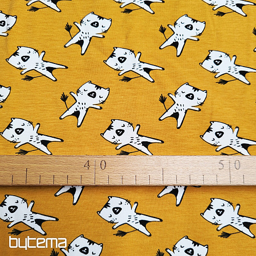 Bavlněný úplet KOČIČKY okrová