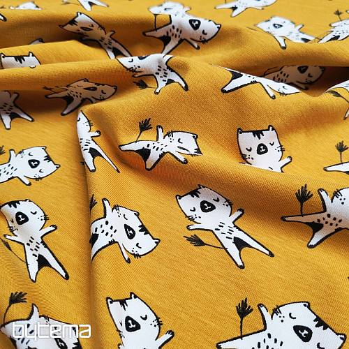 Bavlněný úplet KOČIČKY okrová