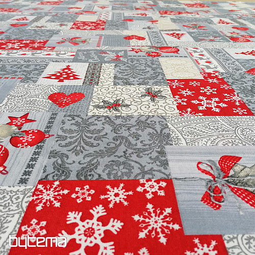 Dekorační látka PATCHWORK vánoční šedý