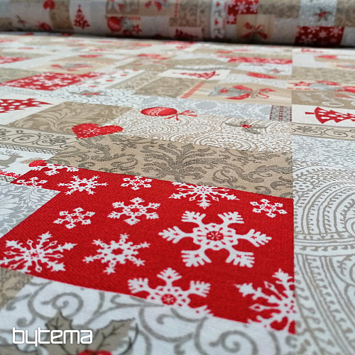 Dekorační látka PATCHWORK vánoční béžový