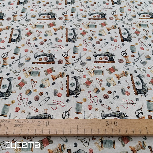 Bavlněná látka ŠICÍ STROJ