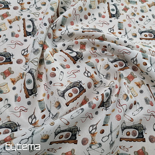 Bavlněná látka ŠICÍ STROJ